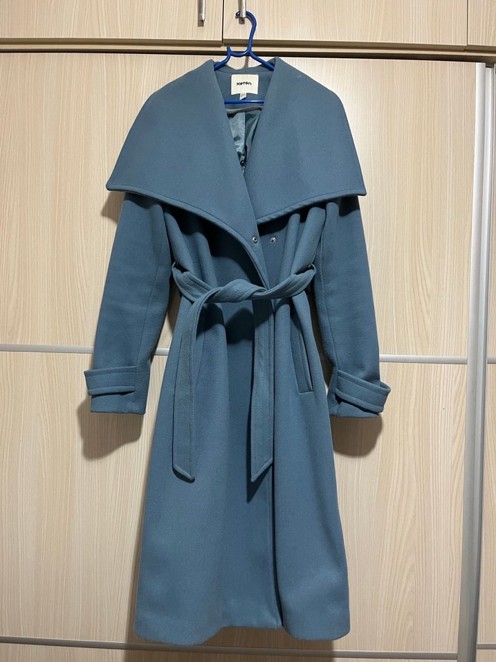 Kemerli Mavi Kadın Kaban - Görsel 3