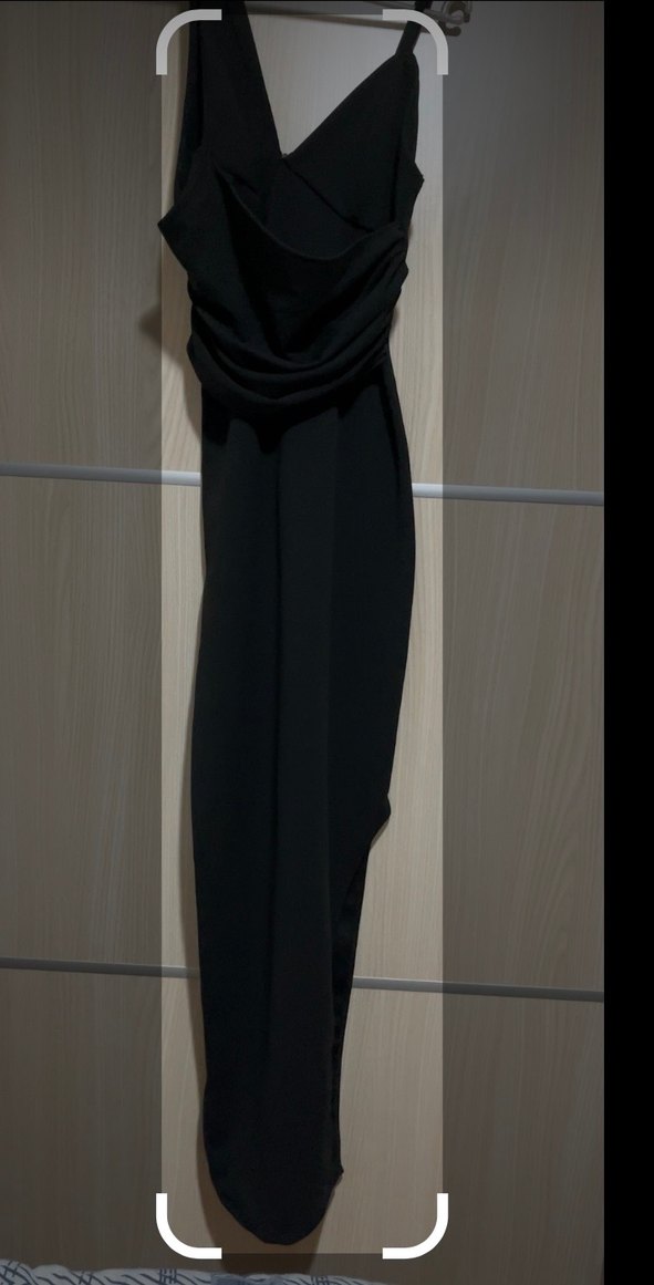 Siyah Drapeli V Yaka Midi Abiye Elbise - Görsel 2