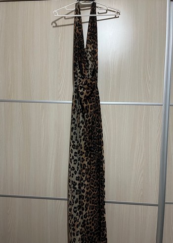 Leopar Desenli Uzun Drapeli Elbise - Görsel 2
