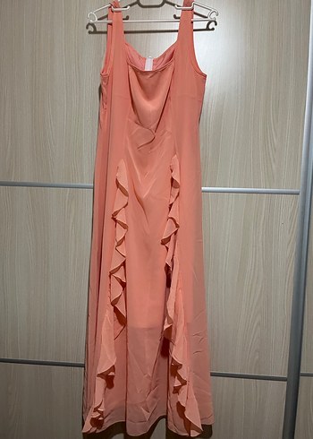 Pembe Uzun Kollu Fırfırlı Kadın Elbise - Görsel 3