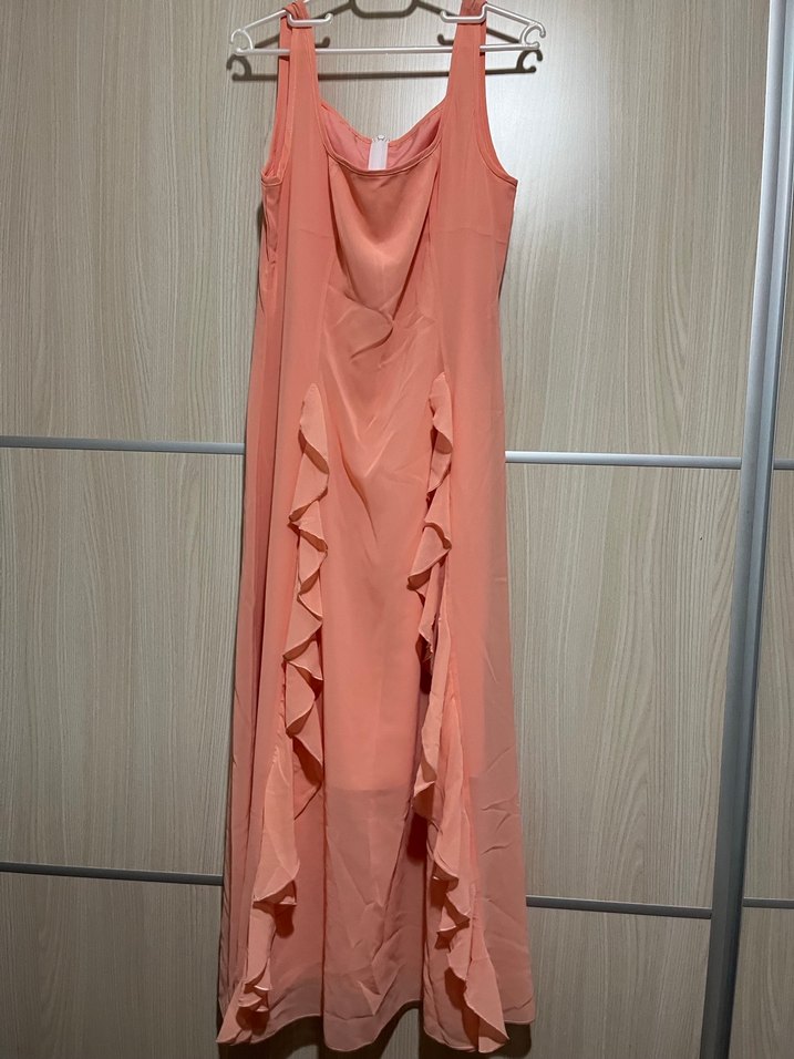 Pembe Uzun Kollu Fırfırlı Kadın Elbise - Görsel 3