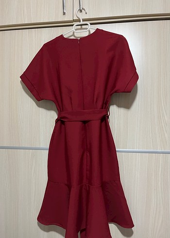 Bordo Midi V Yaka Salaş Elbise - Görsel 2