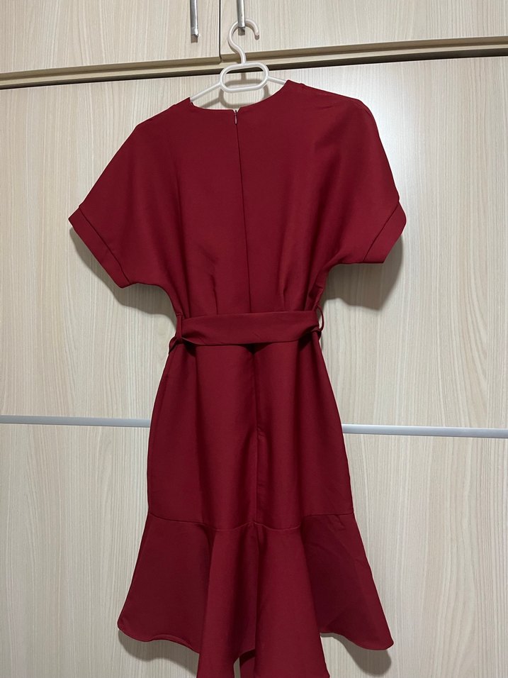 Bordo Midi V Yaka Salaş Elbise - Görsel 2