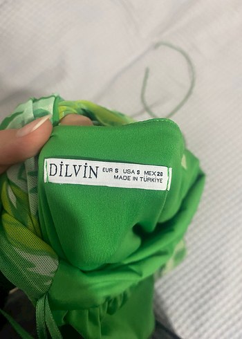 Yeşil Desenli Drapeli İp Askılı Mini Elbise - Görsel 3