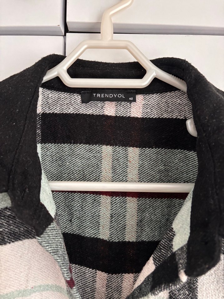 Gri Ekose Düğmeli Kadın Gömlek - Görsel 2