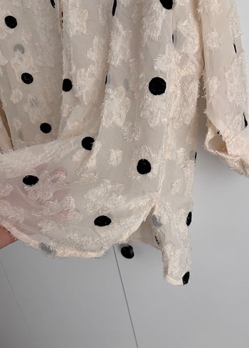 Bej Puantiyeli Uzun Kollu Keten Gömlek - Görsel 3