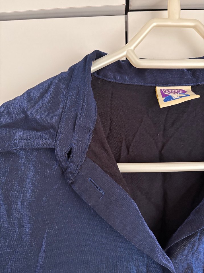 Düğmeli Lacivert Keten Gömlek - Görsel 2