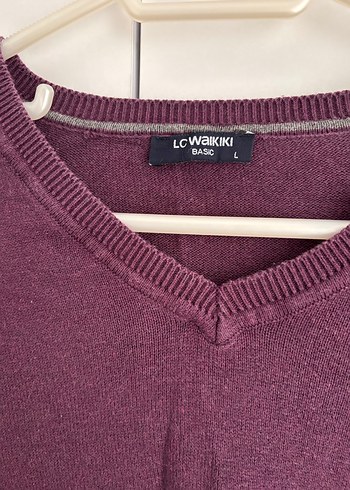 V Yaka Bordo Erkek Keten Triko - Görsel 2