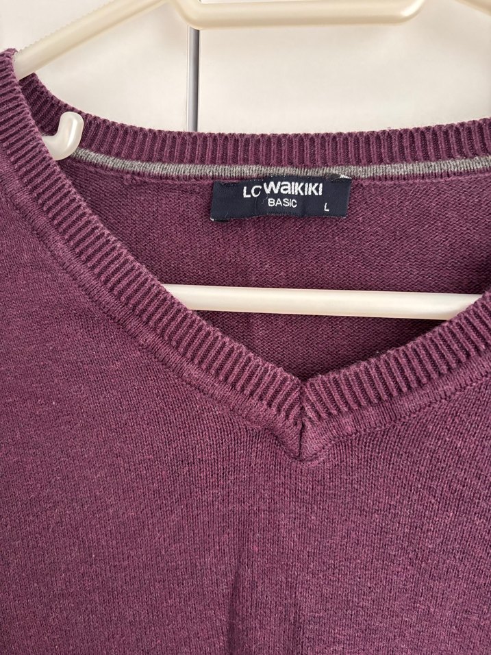 V Yaka Bordo Erkek Keten Triko - Görsel 2