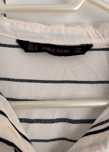 Zara Çizgili Beyaz Gri Keten Gömlek - Görsel 4