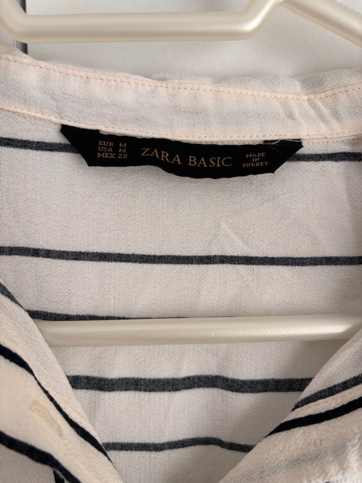 Zara Çizgili Beyaz Gri Keten Gömlek - Görsel 4