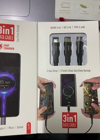 3in1 şarj (data) kablosu bütün cihazlara uyumlu - Görsel 2