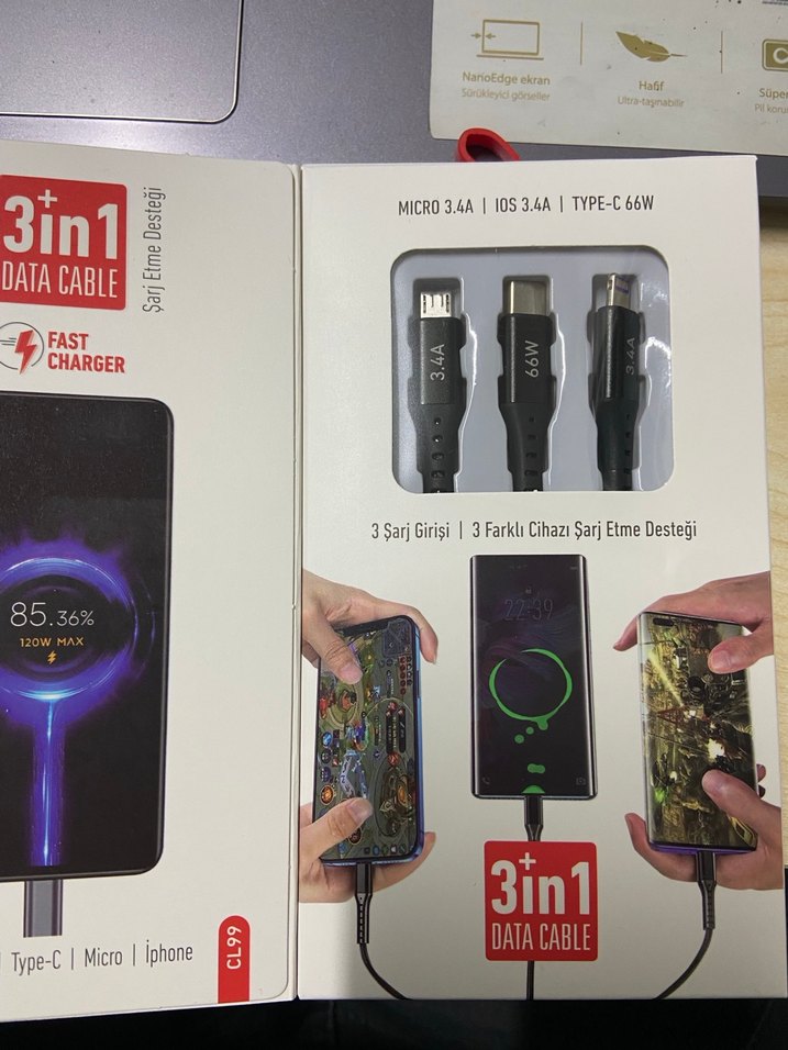 3in1 şarj (data) kablosu bütün cihazlara uyumlu - Görsel 2