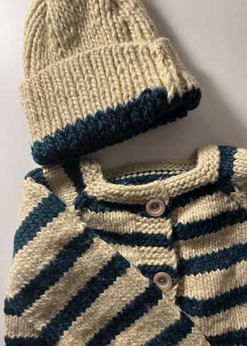 Çocuk Çizgili Örgü Hırka Şapka Takım - Görsel 3