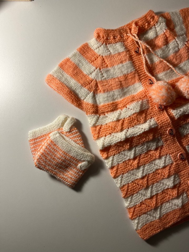 Turuncu Bohem Kız Çocuk Kolsuz Örgü Yelek Patik Takım - Görsel 4