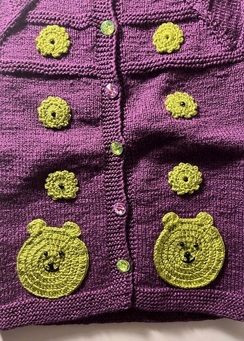 Kız Çocuk Mor Örgü Kolsuz Hırka - Görsel 2