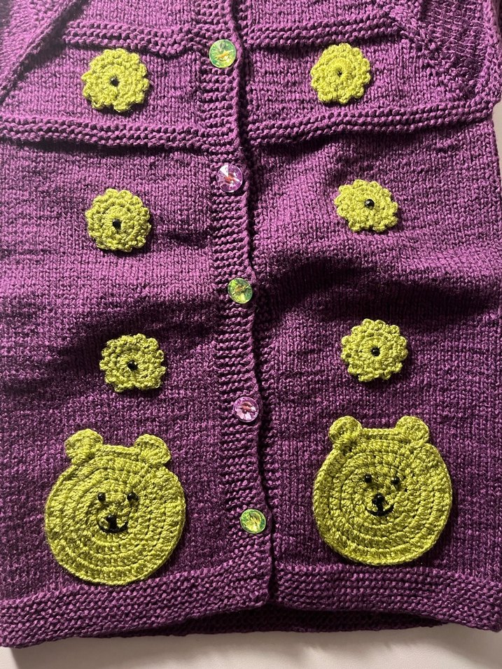 Kız Çocuk Mor Örgü Kolsuz Hırka - Görsel 2