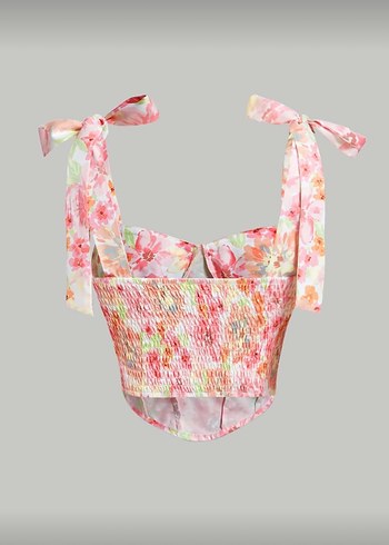 Çiçek Desenli Pembe Straplez Büstiyer - Görsel 2