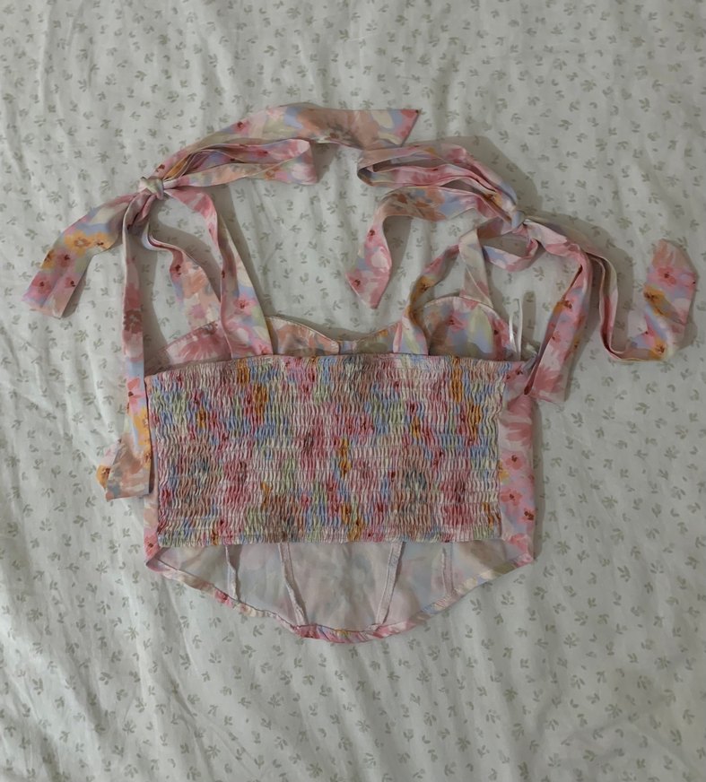 Çiçek Desenli Pembe Straplez Büstiyer - Görsel 4