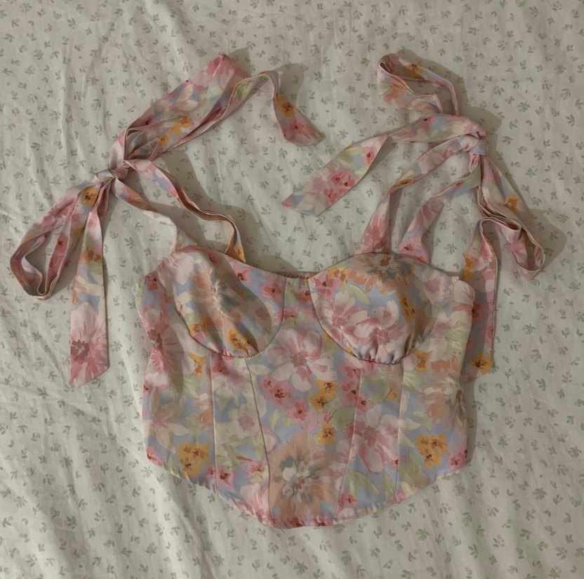 Çiçek Desenli Pembe Straplez Büstiyer - Görsel 3