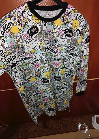 Renkli Baskılı Kadın Uzun Kollu Sweatshirt - Görsel 3