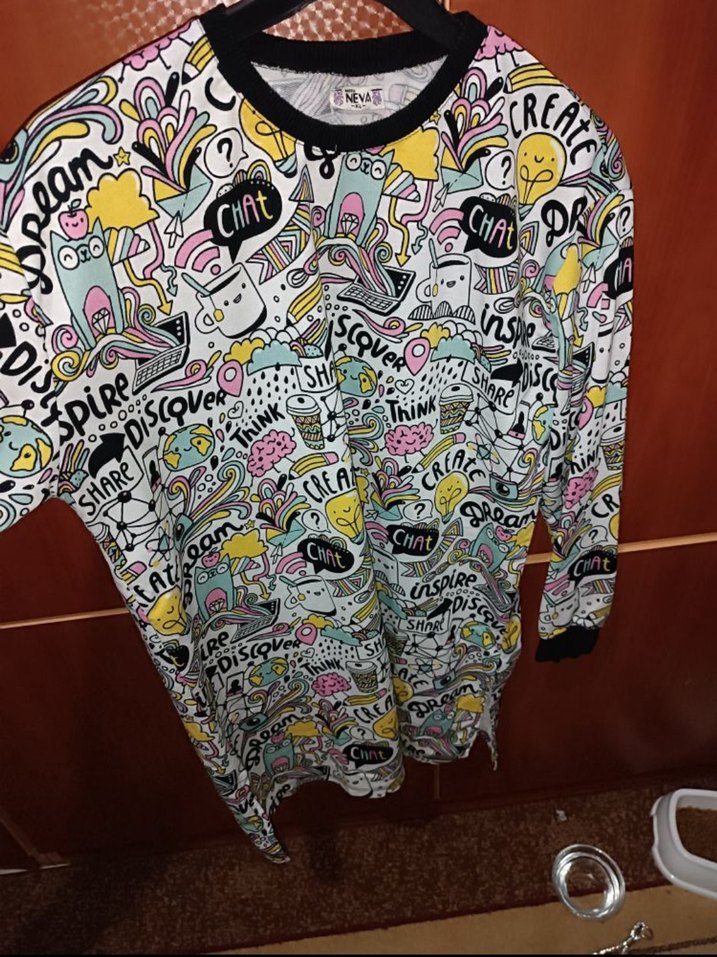 Renkli Baskılı Kadın Uzun Kollu Sweatshirt - Görsel 3