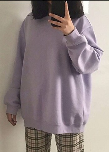 Kadın Mor Rahat Kesim Sweatshirt - Görsel 2