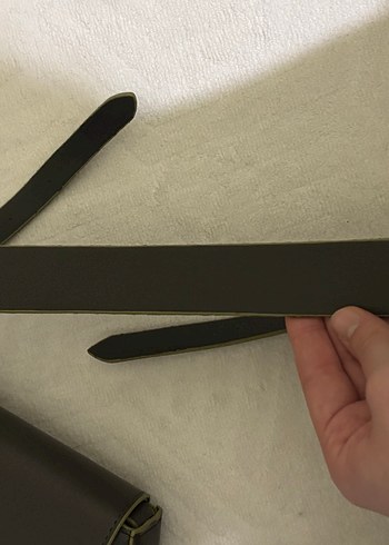 Haki yeşili deri kemerli  Kadın Clutch Çanta - Görsel 3