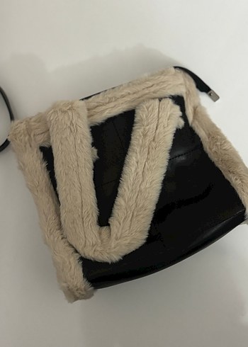 Kürklü Bej Kadın Deri Çanta - Görsel 3