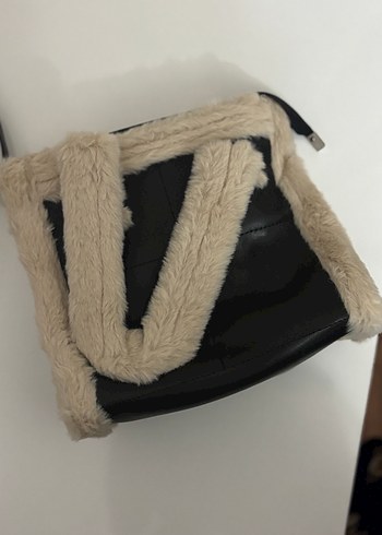 Kürklü Bej Kadın Deri Çanta - Görsel 2