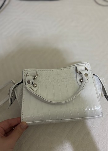 Beyaz Deri Yılan Desenli Kadın Çanta - Görsel 2