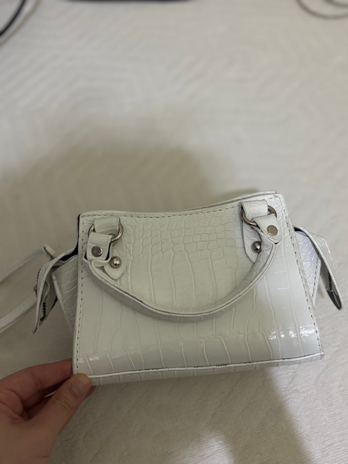 Beyaz Deri Yılan Desenli Kadın Çanta - Görsel 2
