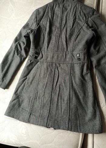 Kapüşonlu Gri Kadın Kaban - Görsel 7