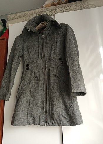 Kapüşonlu Gri Kadın Kaban - Görsel 10