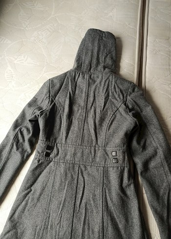 Kapüşonlu Gri Kadın Kaban - Görsel 6