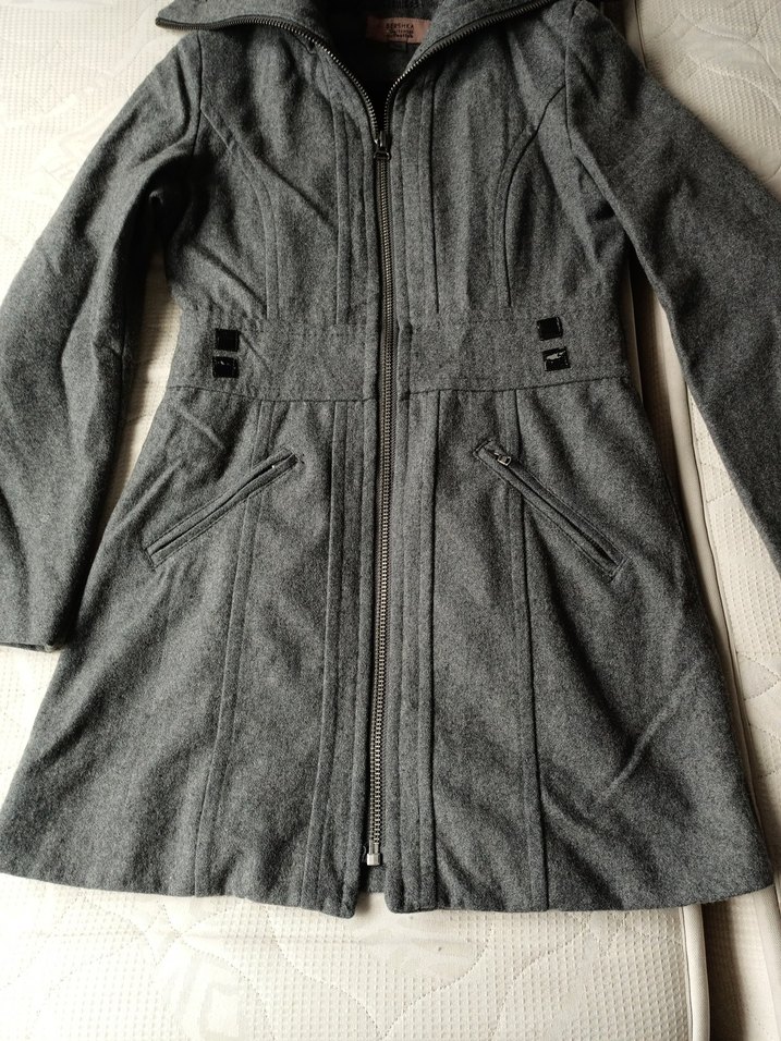 Kapüşonlu Gri Kadın Kaban - Görsel 5