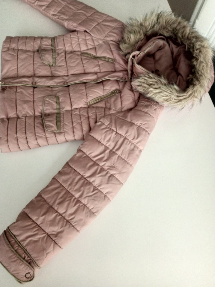 Kadın Pembe Kürklü Kışlık Mont - Görsel 3