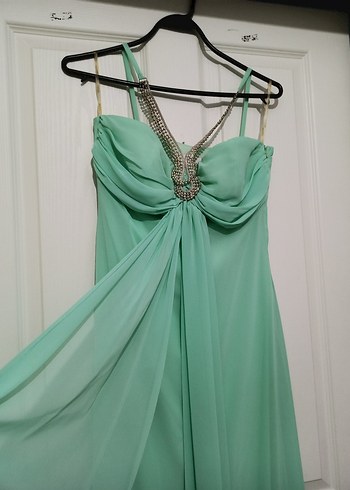 Turkuaz Drapeli Uzun Abiye Elbise riccione marka - Görsel 2