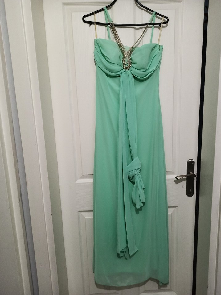 Turkuaz Drapeli Uzun Abiye Elbise riccione marka - Görsel 3