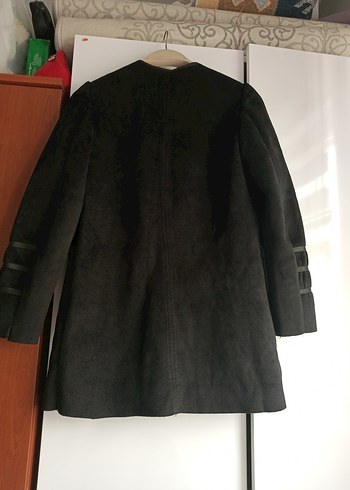 Siyah Süet Kadın Kısa Kürklü Kaban ceket - Görsel 3