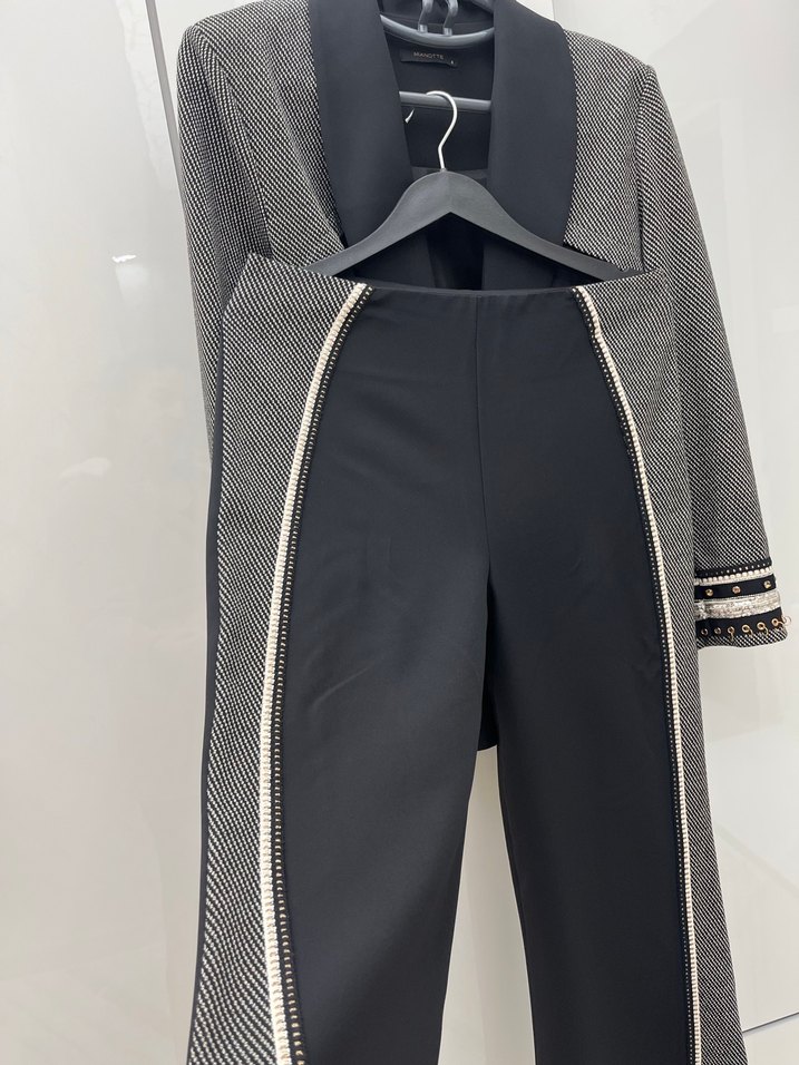 Kemerli Kadın Gri Desenli Uzun Ceket - Görsel 2