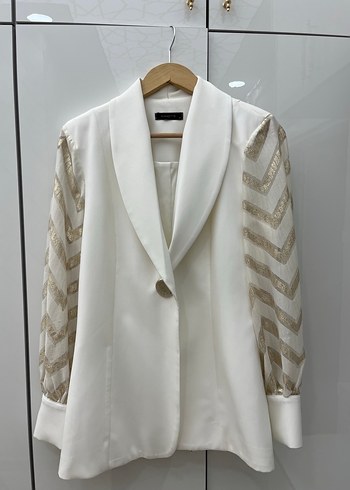 Beyaz Nakışlı Kadın Mini Blazer - Görsel 5