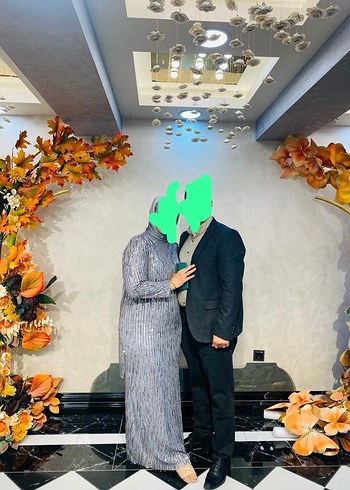 Uzun Gri Bohem Etnik Desenli Abiye Elbise - Görsel 2