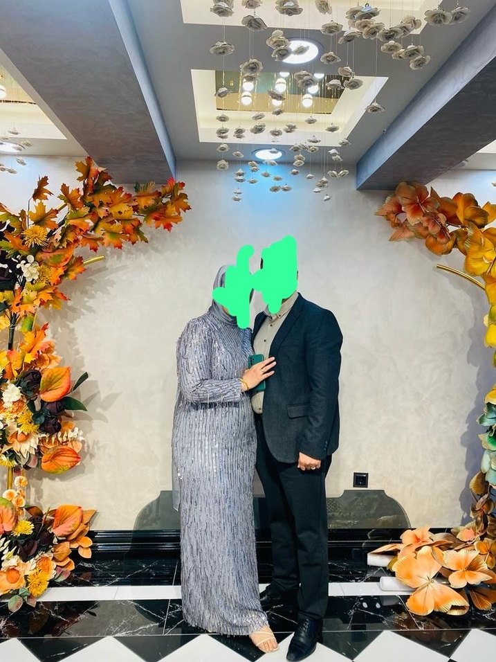 Uzun Gri Bohem Etnik Desenli Abiye Elbise - Görsel 2