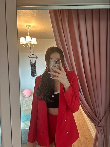 s Beden kırmızı Renk Kırmızı Şortlu Blazer Takım