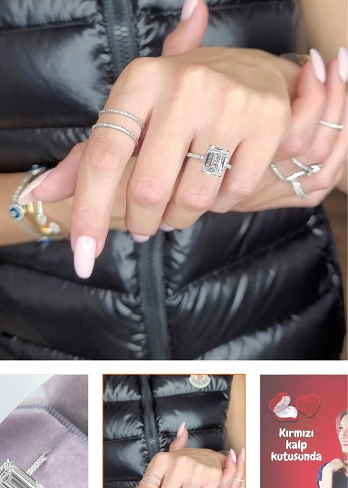 Büyük karat dikdörtgen model pırlanta yüzük - Görsel 2