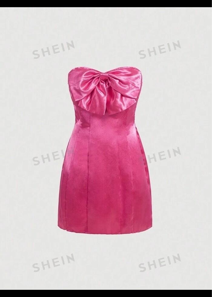 Pembe saten elbise - Görsel 2