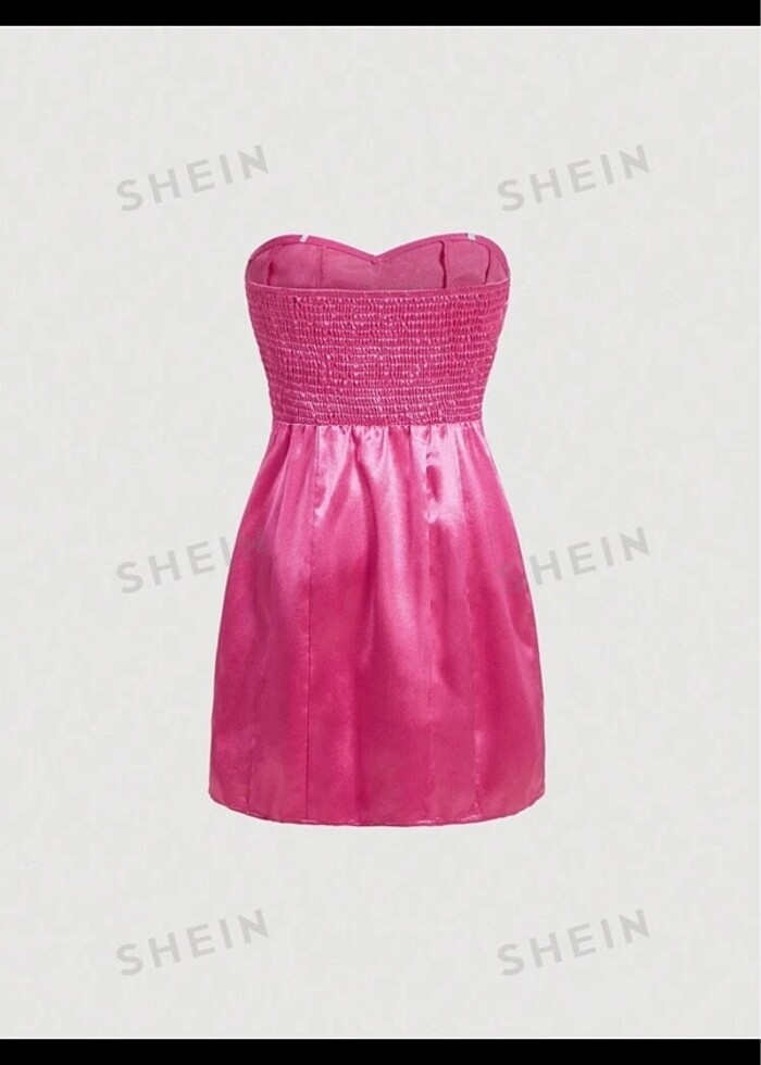 Pembe saten elbise - Görsel 3