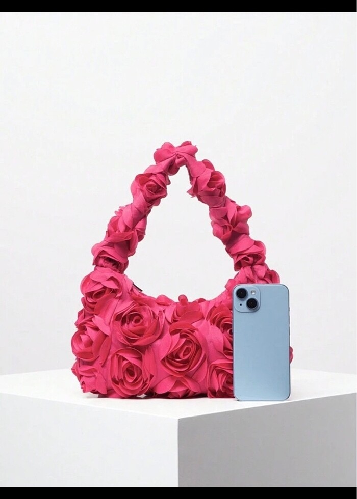 Pembe üç boyutlu çiçekli çanta - Görsel 2