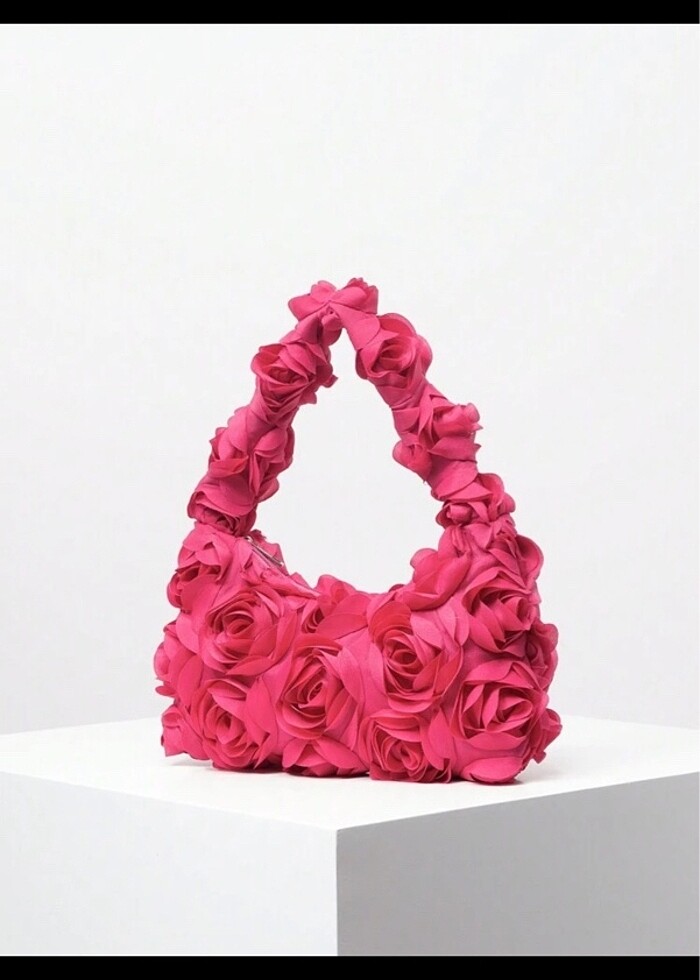 Pembe üç boyutlu çiçekli çanta - Görsel 3